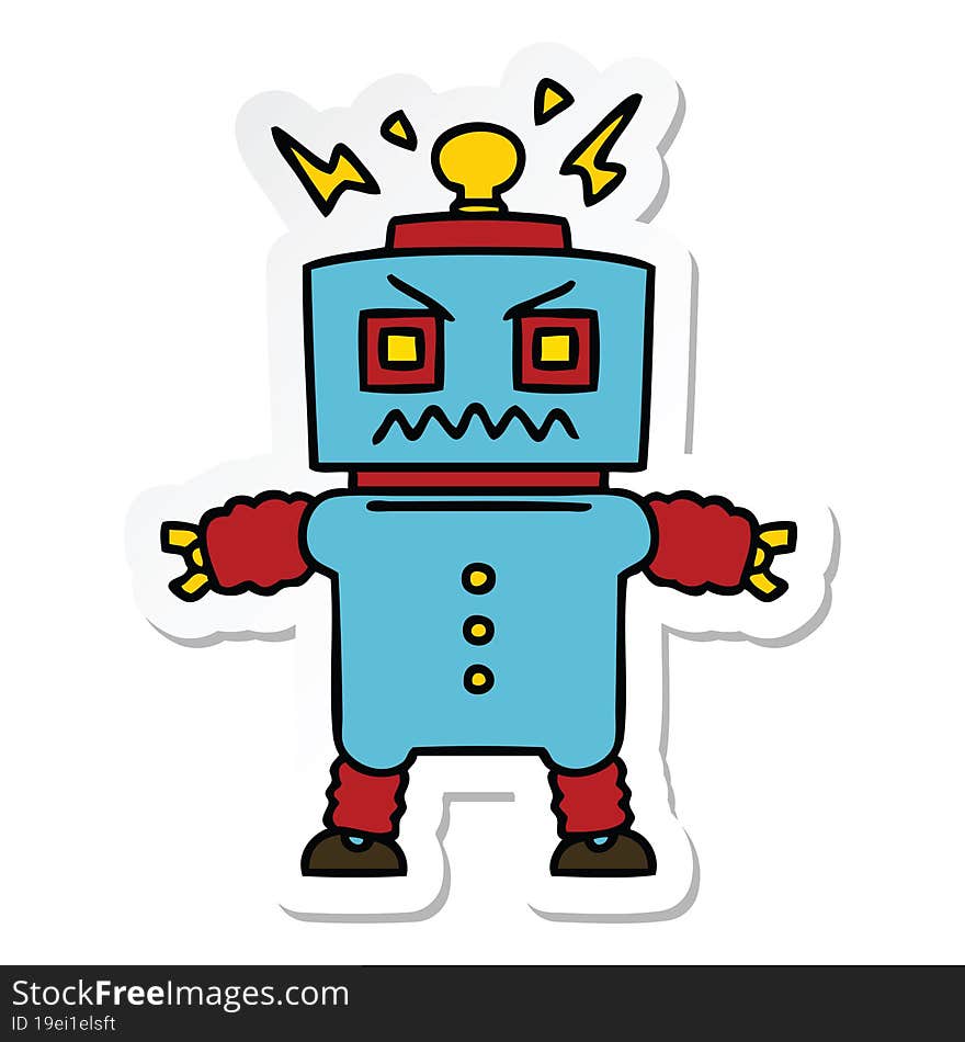 sticker of a quirky hand drawn cartoon robot