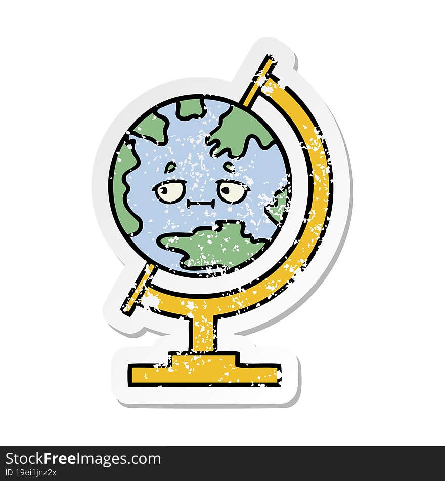 Distressed Sticker Of A Cute Cartoon Globe Of The World