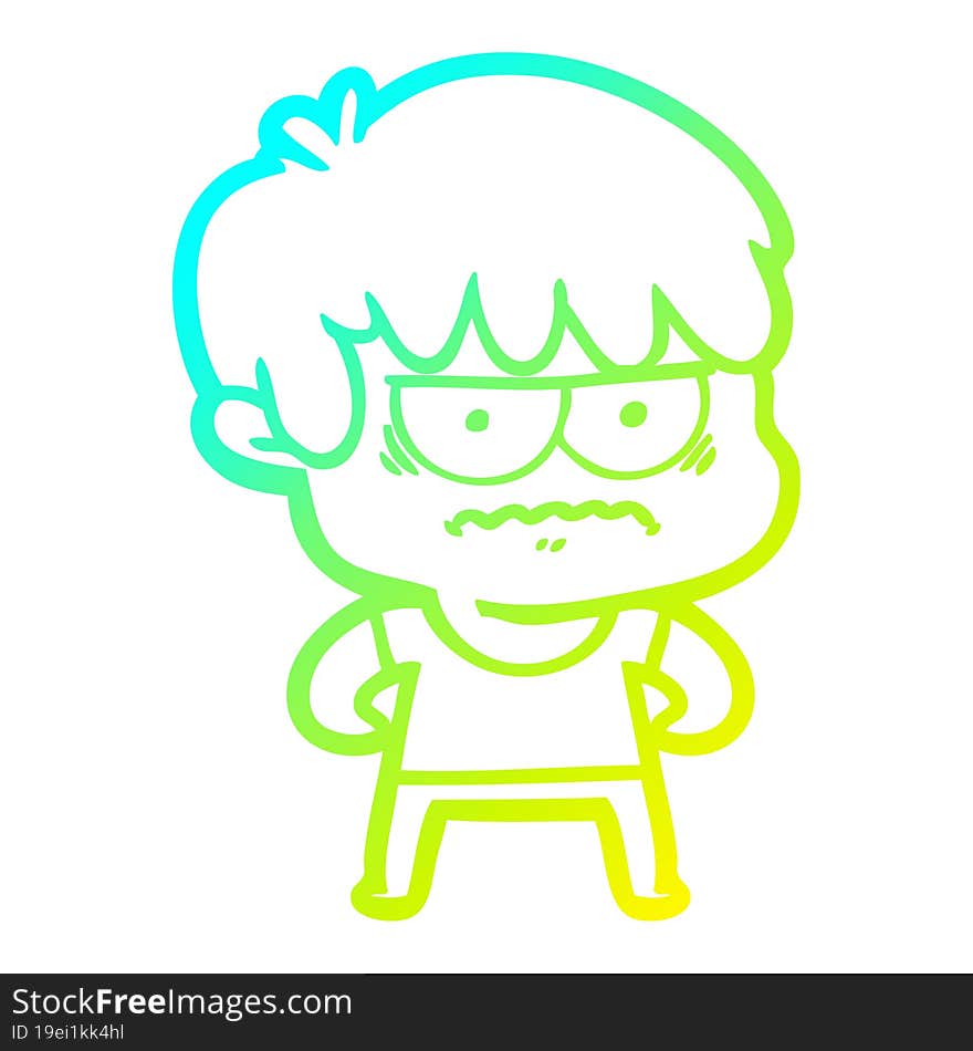 cold gradient line drawing annoyed cartoon boy