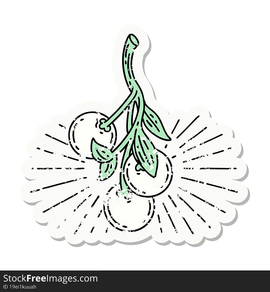 grunge sticker of tattoo style mistletoe berries