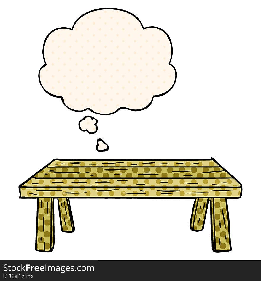 cartoon table and thought bubble in comic book style