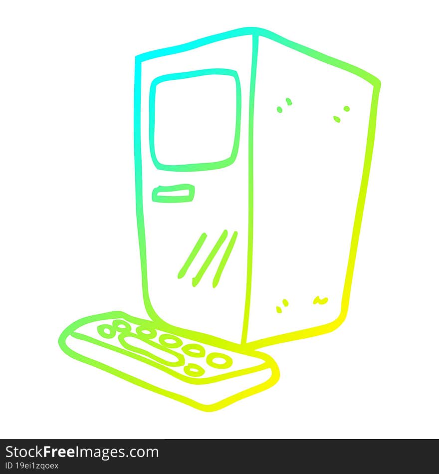 cold gradient line drawing cartoon computer and keyboard