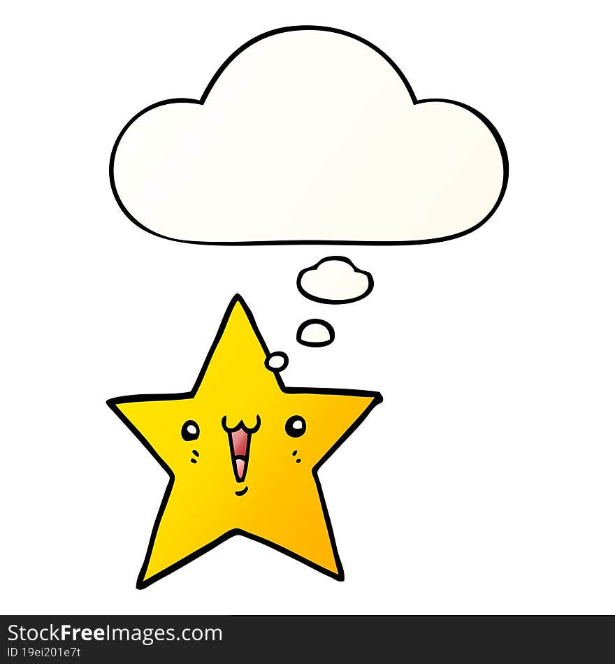 happy cartoon star and thought bubble in smooth gradient style