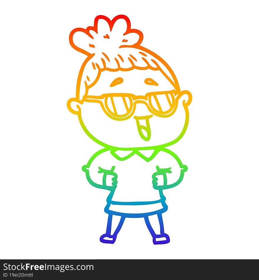 rainbow gradient line drawing cartoon happy woman wearing spectacles