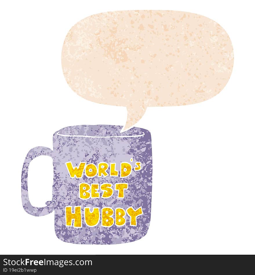 worlds best hubby mug and speech bubble in retro textured style