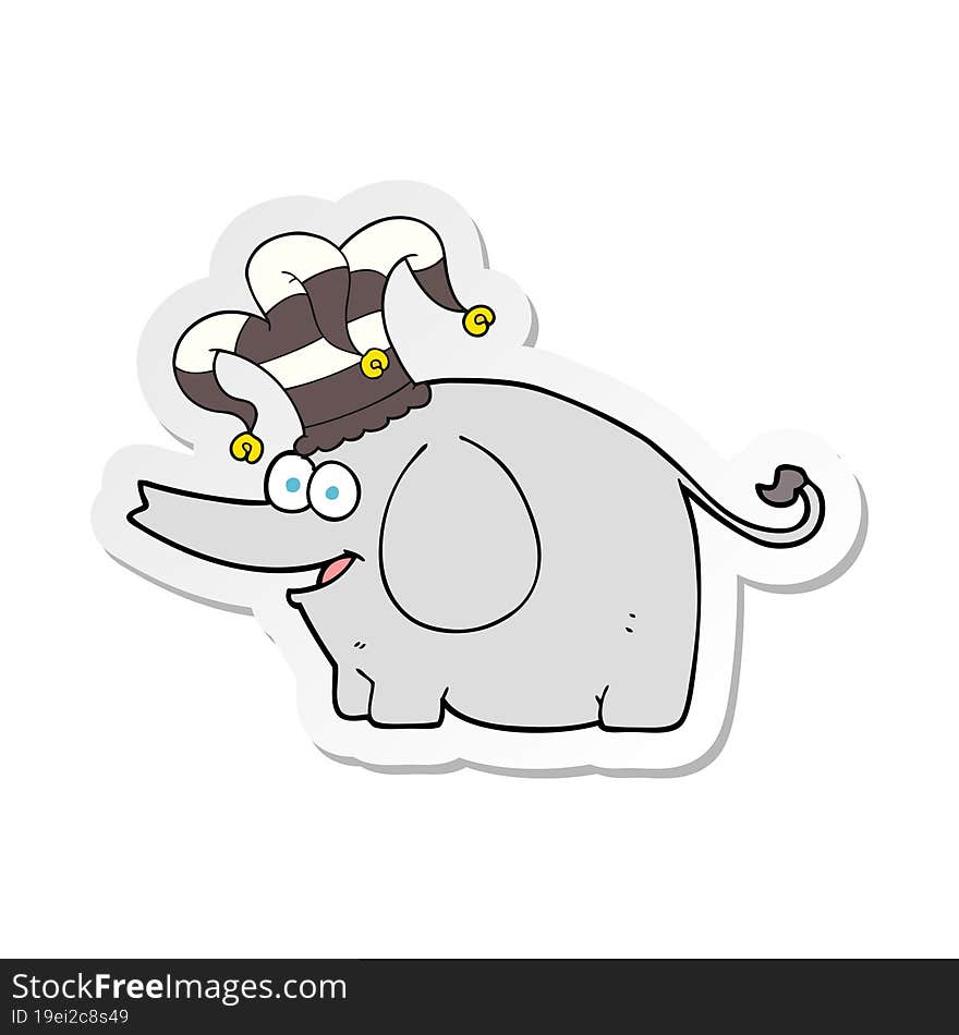 sticker of a cartoon elephant wearing circus hat