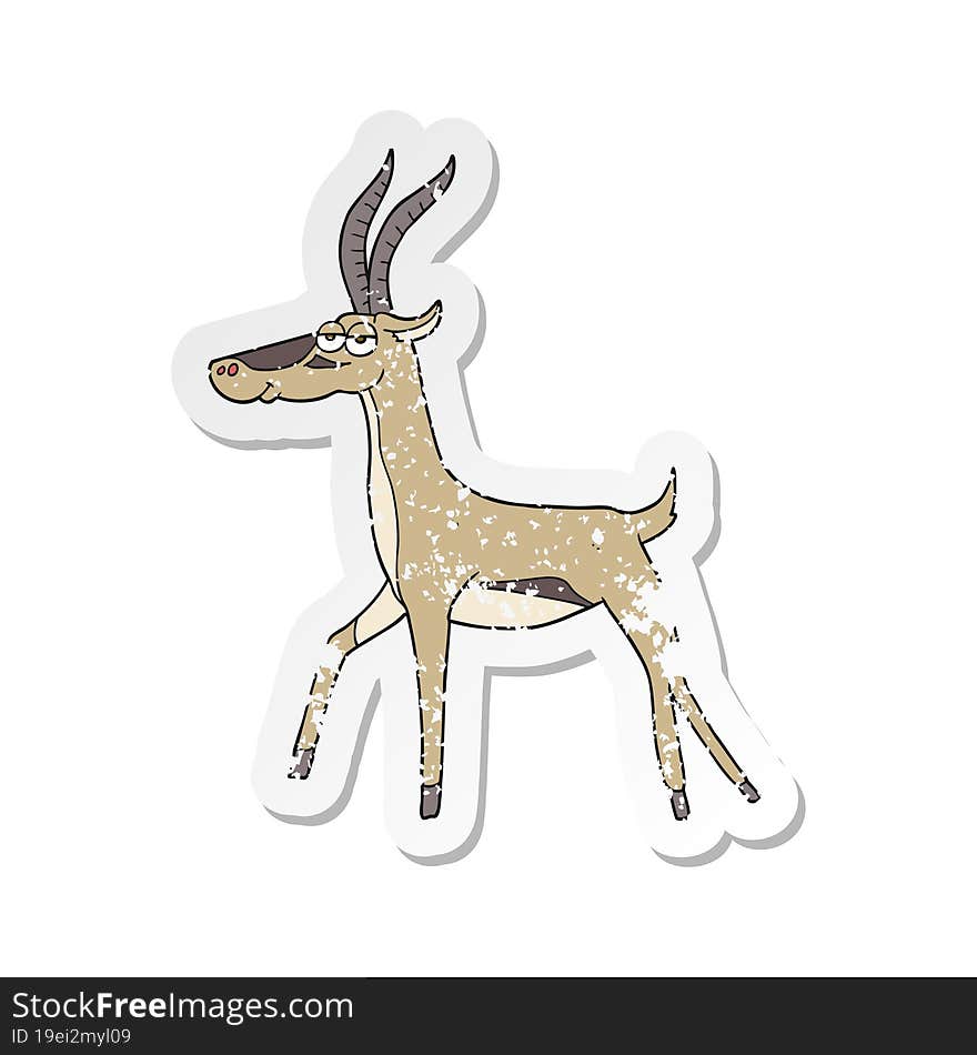 Retro Distressed Sticker Of A Cartoon Gazelle