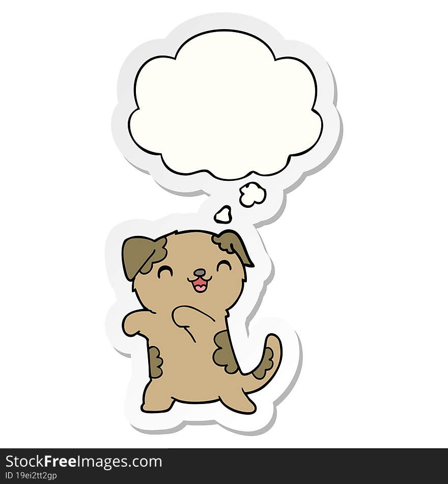 Cute Cartoon Puppy And Thought Bubble As A Printed Sticker