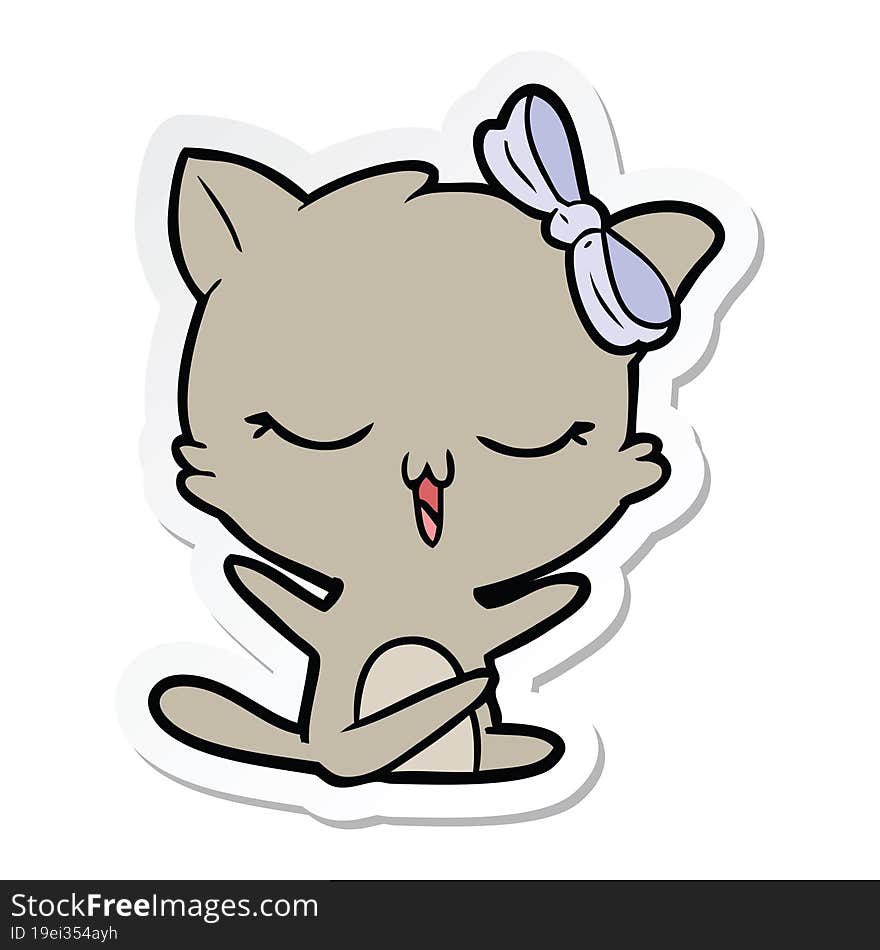 sticker of a cartoon cat with bow on head