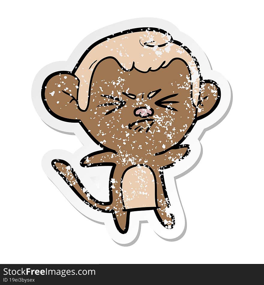 distressed sticker of a cartoon annoyed monkey