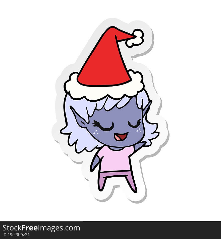 happy sticker cartoon of a elf girl wearing santa hat