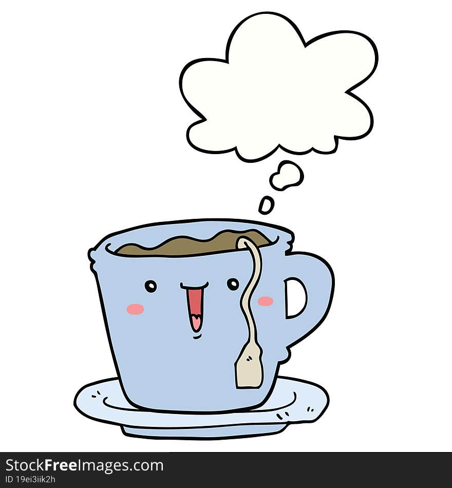 cute cartoon cup and saucer with thought bubble