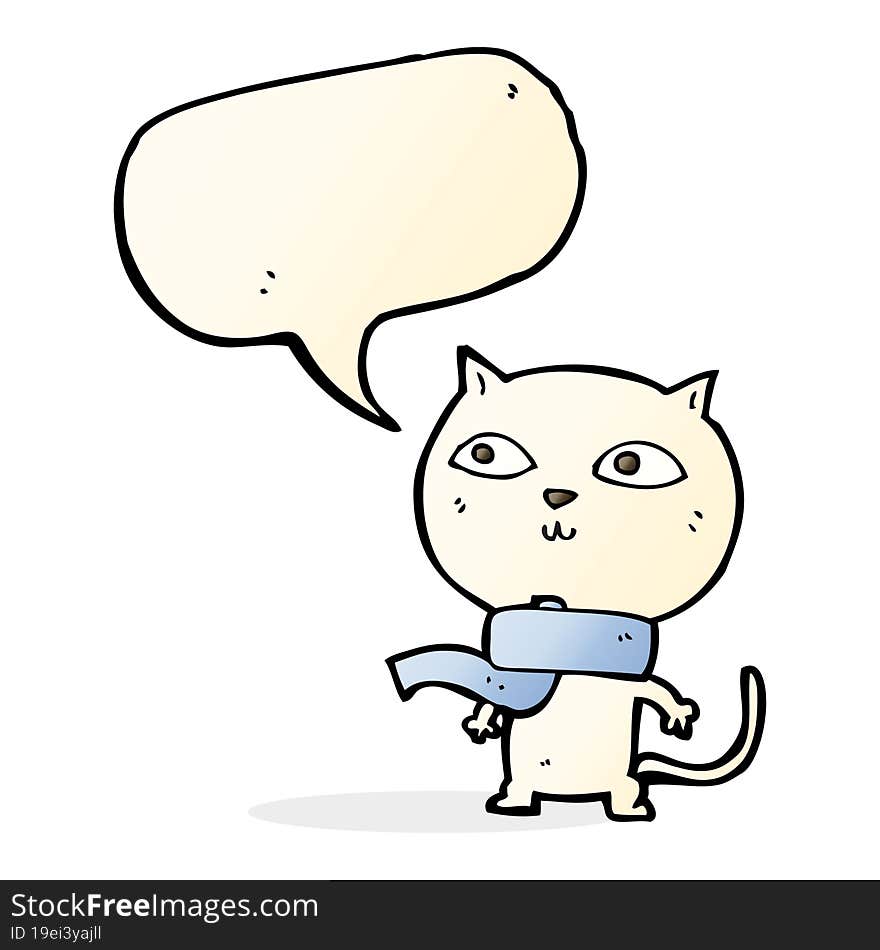 Cartoon Funny Cat Wearing Scarf With Speech Bubble