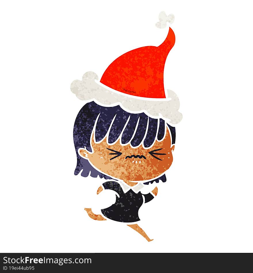 annoyed retro cartoon of a girl wearing santa hat