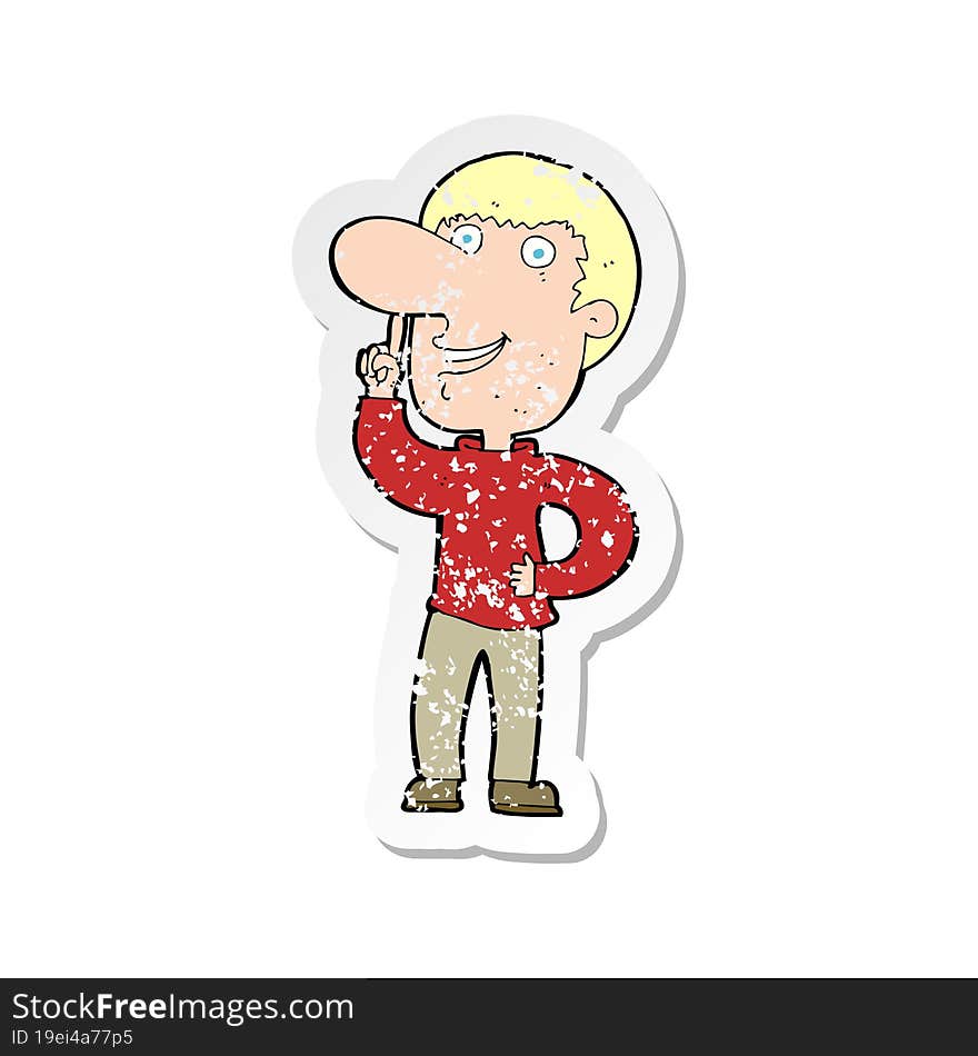 retro distressed sticker of a cartoon man with idea