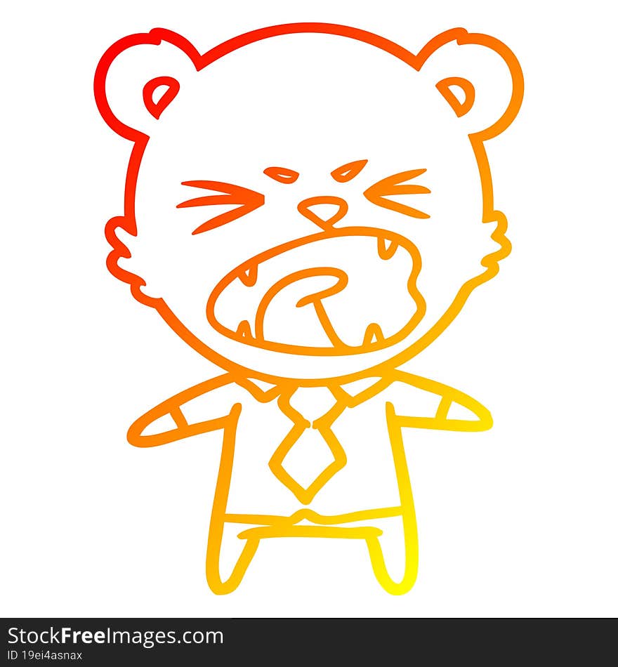 Warm Gradient Line Drawing Angry Cartoon Bear