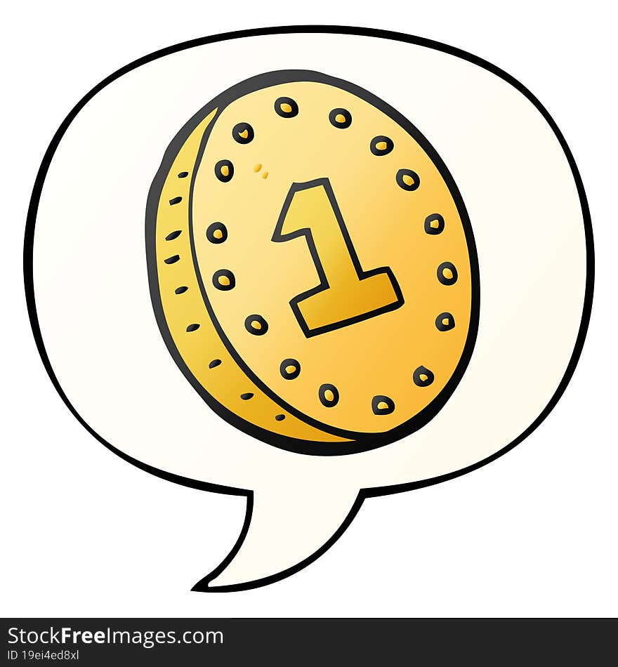 cartoon coin and speech bubble in smooth gradient style