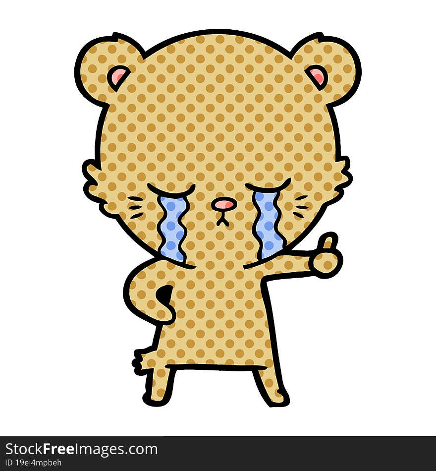 crying cartoon bear giving thumbs up. crying cartoon bear giving thumbs up