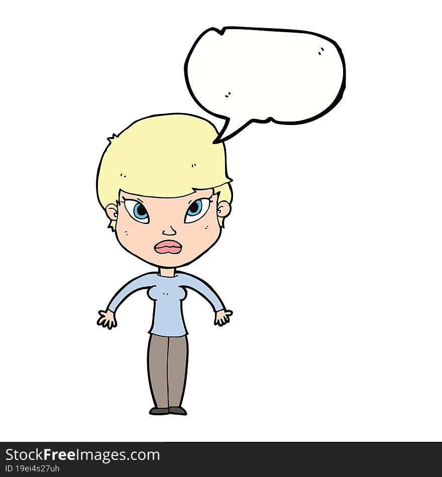 Cartoon Woman Shrugging Shoulders With Speech Bubble