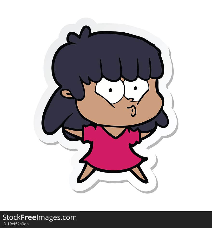 sticker of a cartoon whistling girl