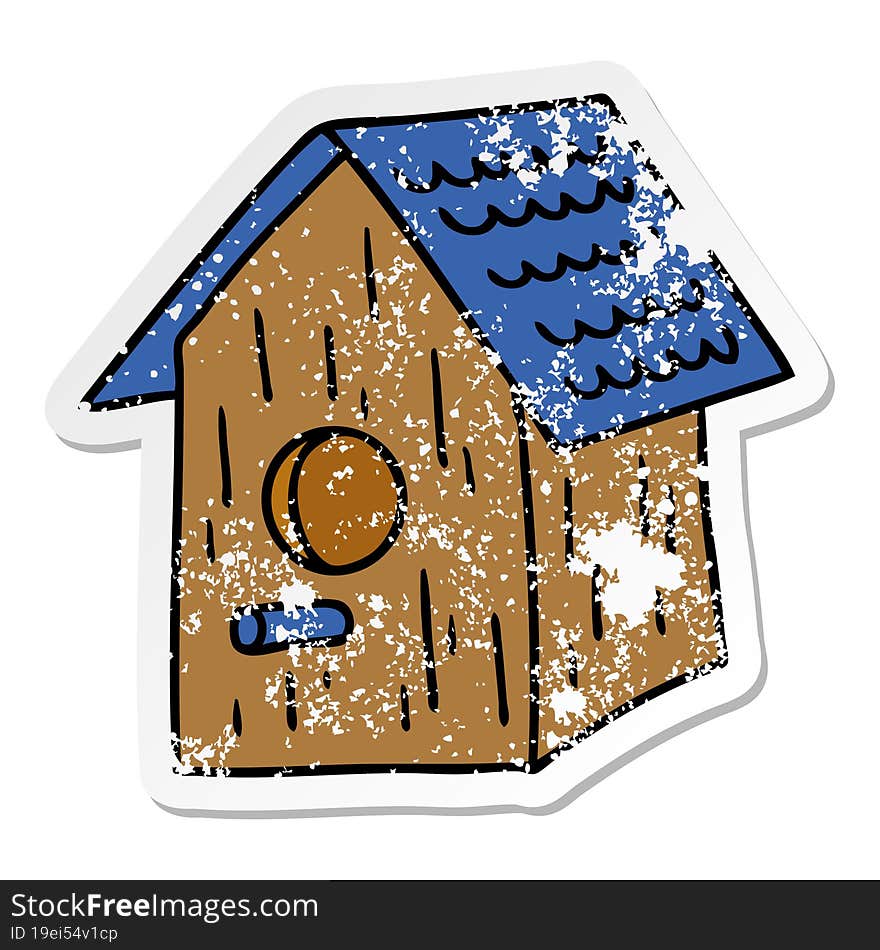 hand drawn distressed sticker cartoon doodle of a wooden bird house