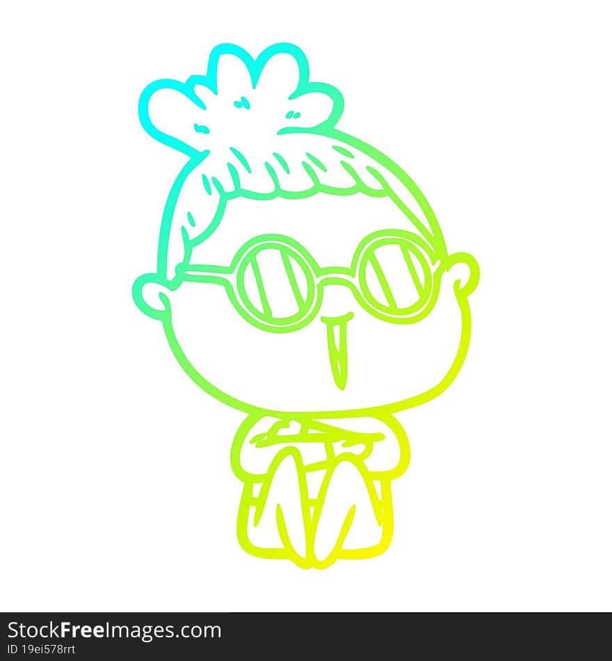 cold gradient line drawing of a cartoon woman wearing spectacles