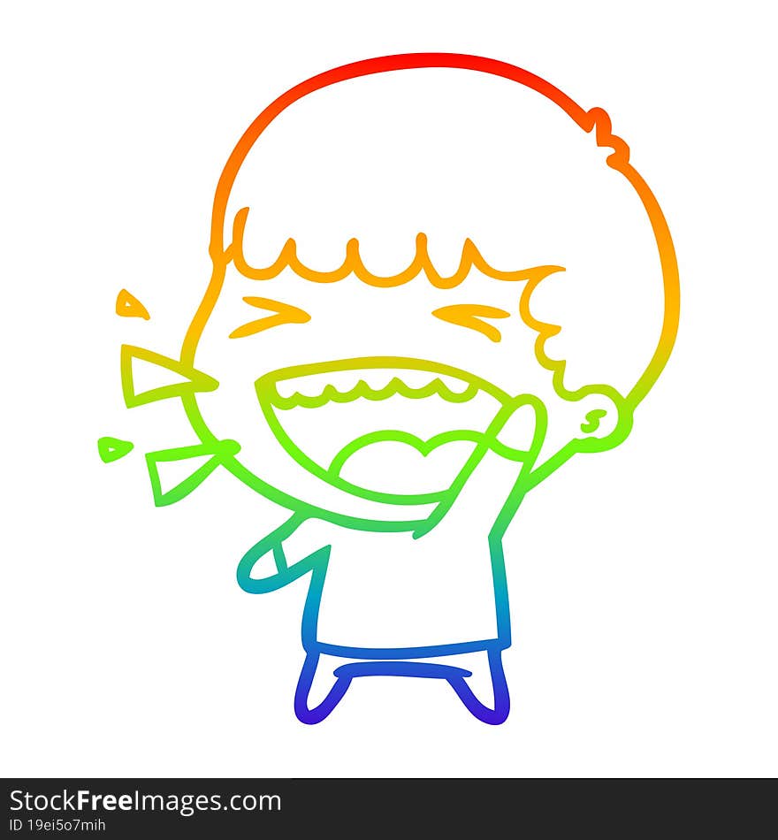 Rainbow Gradient Line Drawing Cartoon Laughing Man