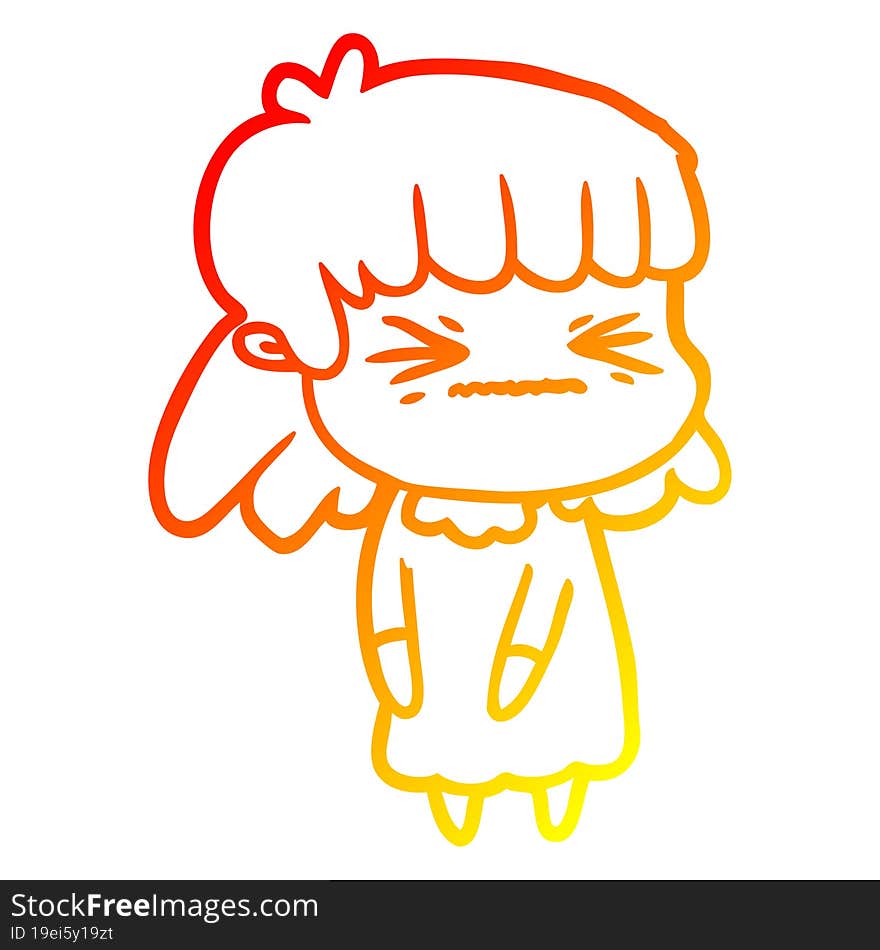 warm gradient line drawing cartoon angry girl