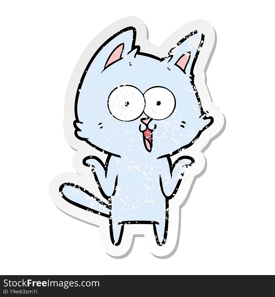 distressed sticker of a funny cartoon cat