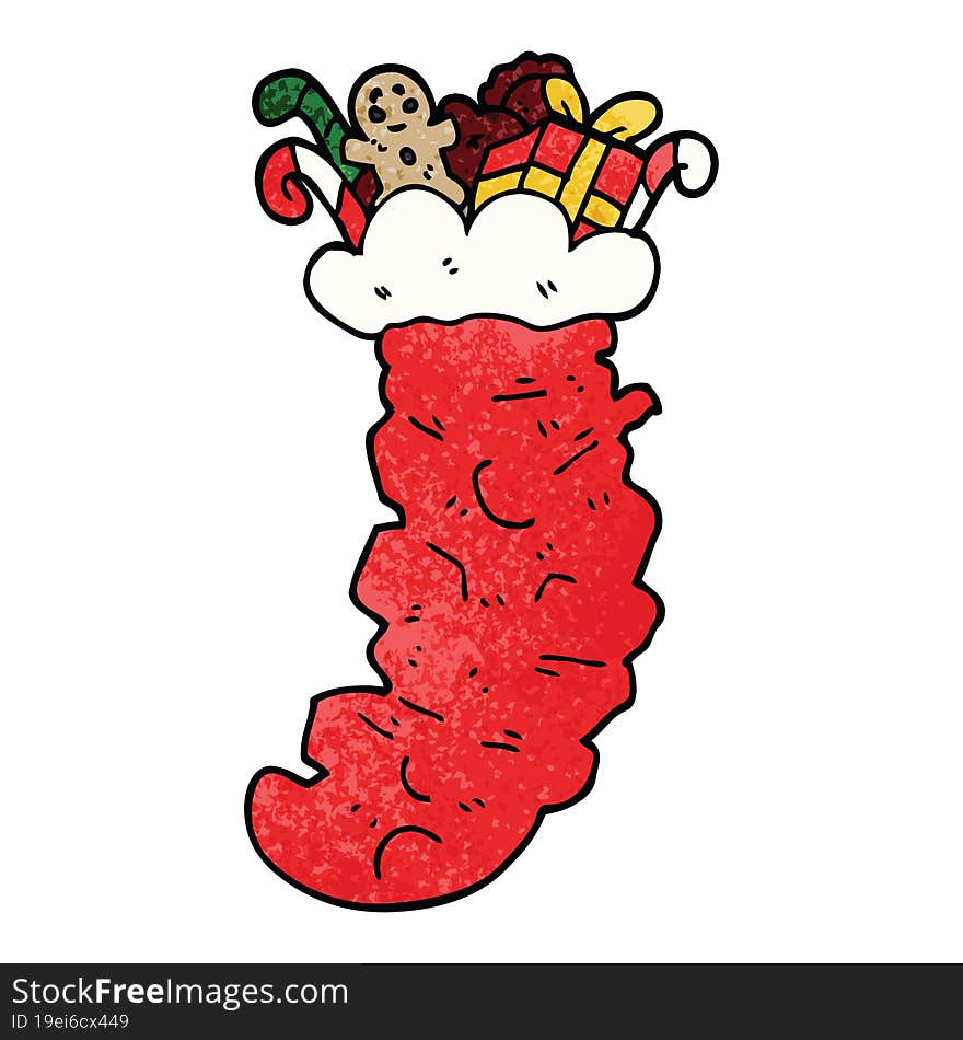 Cartoon Doodle Christmas Stocking Stuffed With Toys