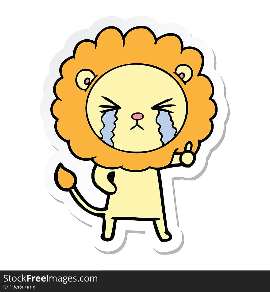 sticker of a cartoon crying lion