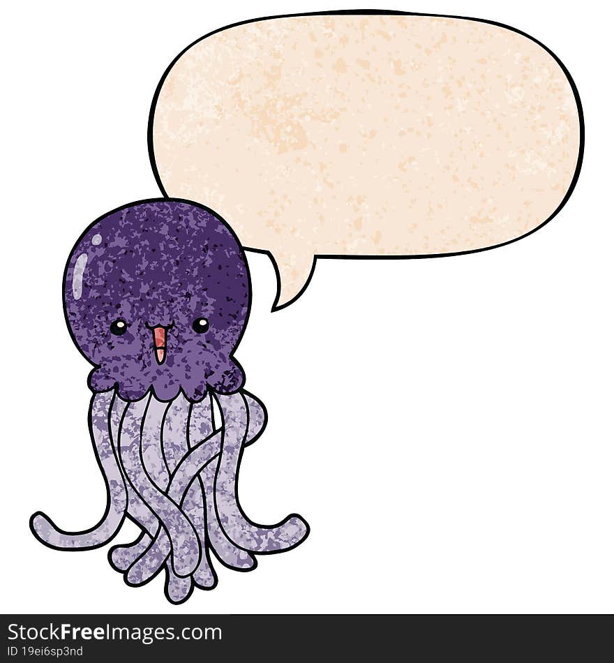 cartoon jellyfish and speech bubble in retro texture style