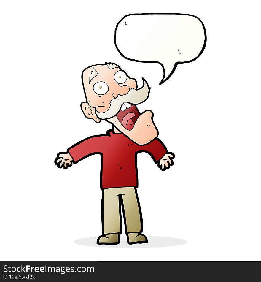 cartoon terrified old man with speech bubble