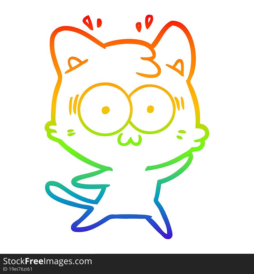 rainbow gradient line drawing cartoon surprised cat