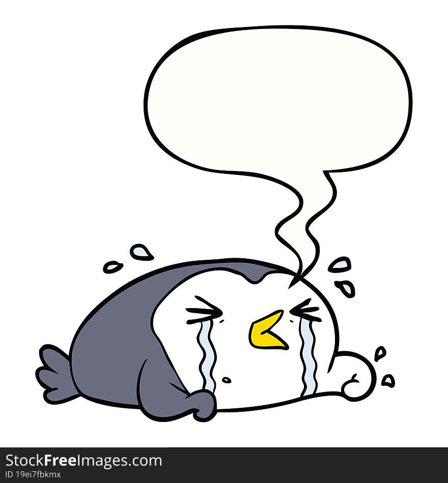 Cartoon Crying Penguin And Speech Bubble