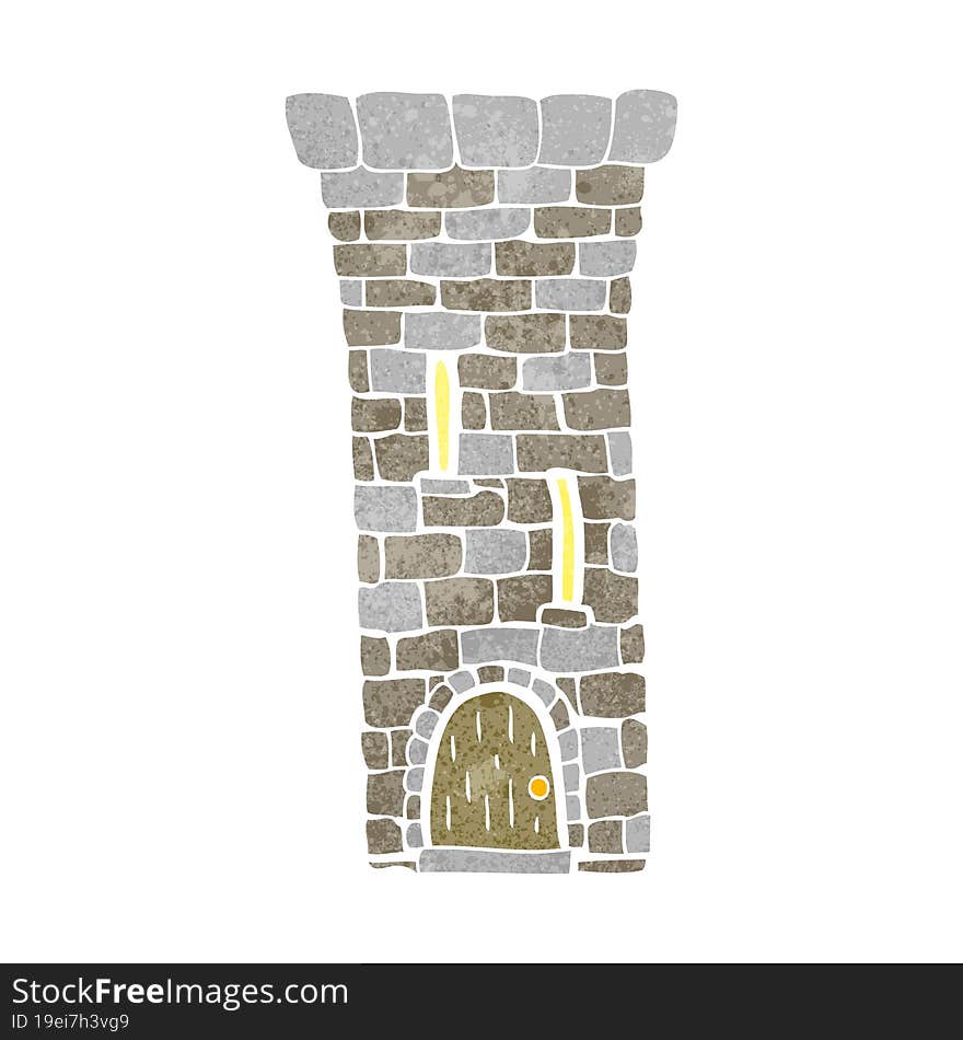 freehand retro cartoon old castle tower