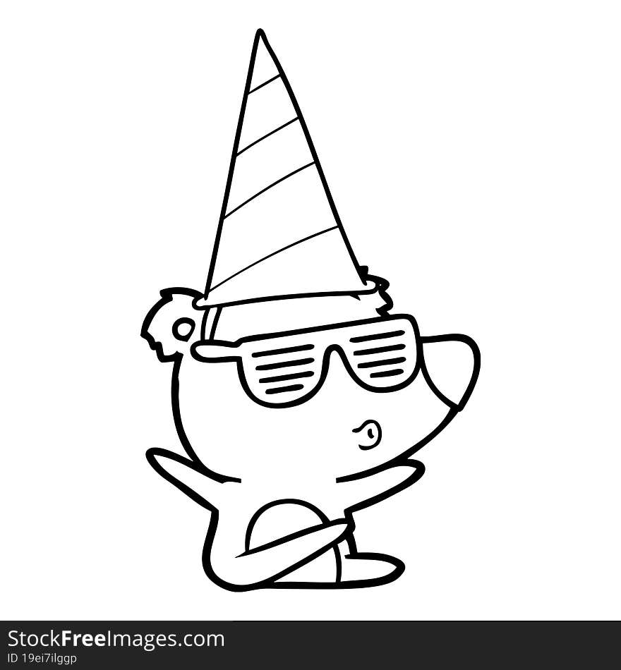 cartoon whistling bear wearing party hat. cartoon whistling bear wearing party hat