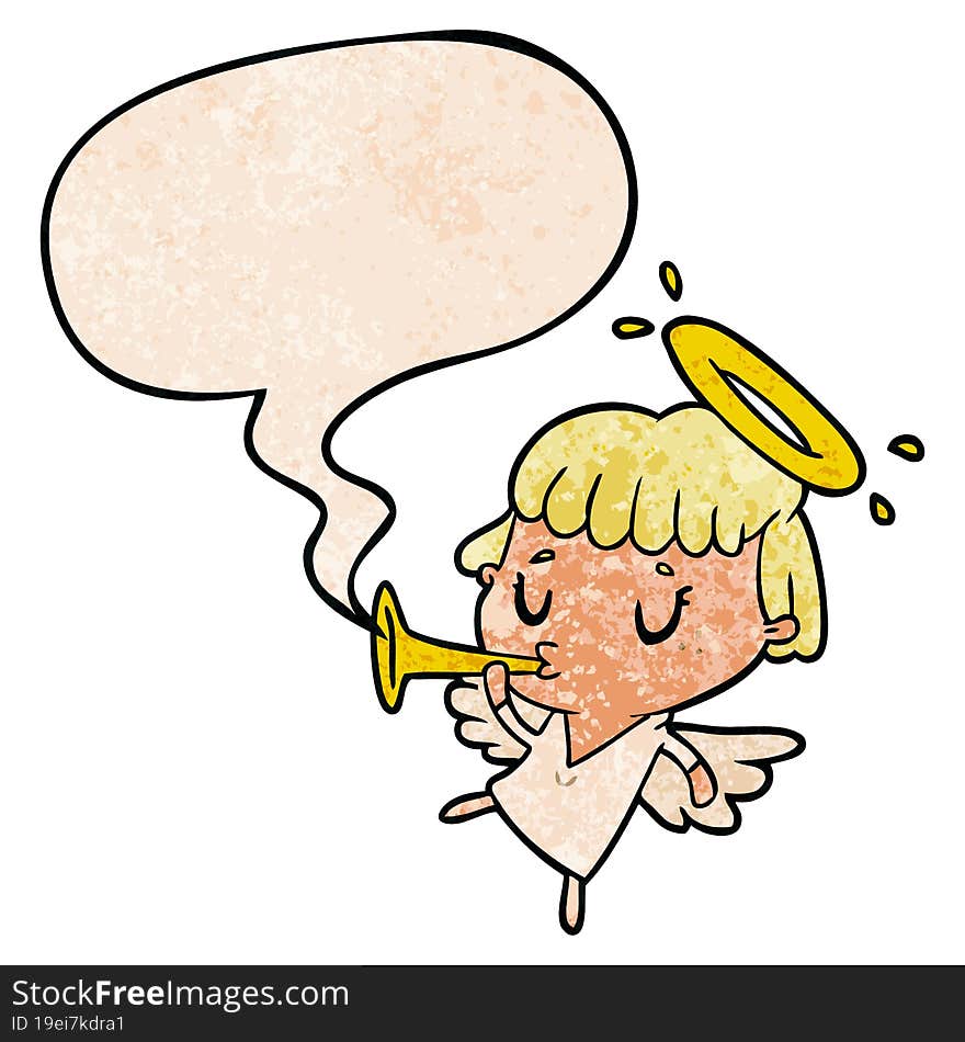 Cute Cartoon Angel And Speech Bubble In Retro Texture Style