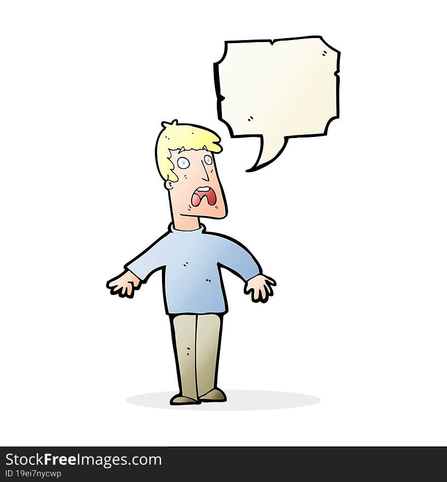 cartoon terrified man with speech bubble