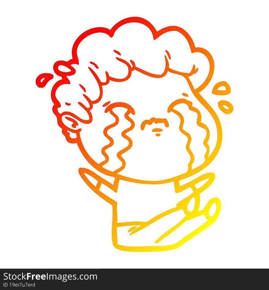 warm gradient line drawing of a cartoon man crying