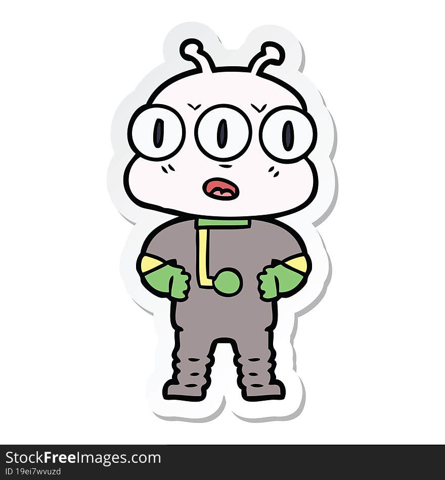 Sticker Of A Cartoon Three Eyed Alien