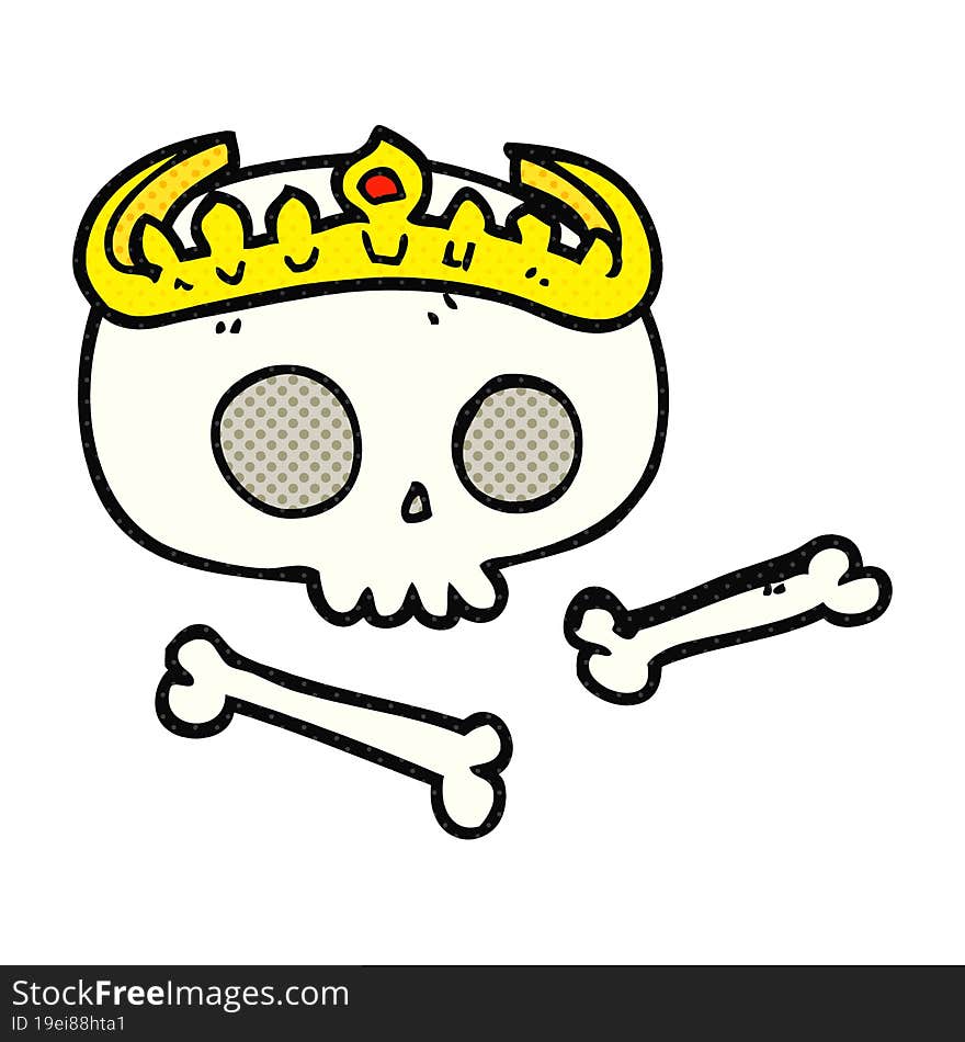 comic book style cartoon skull wearing tiara