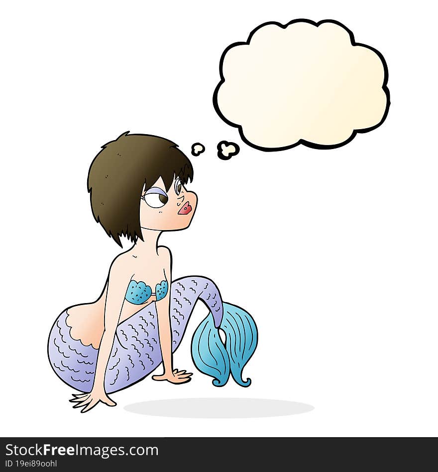 cartoon pretty mermaid with thought bubble