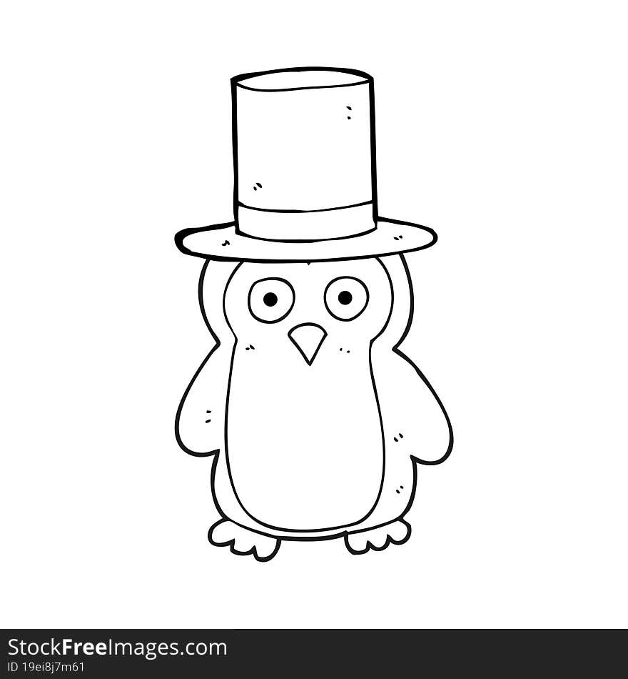 black and white cartoon penguin wearing hat