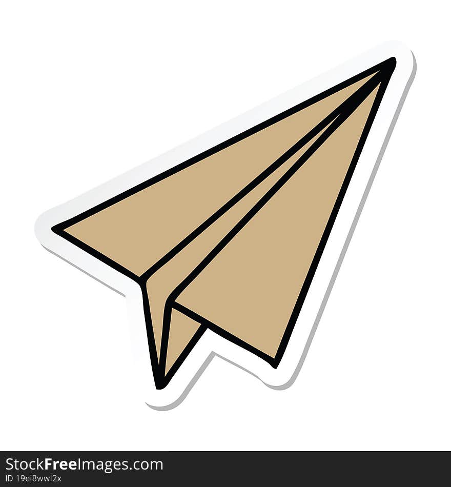 sticker of a cute cartoon paper aeroplane