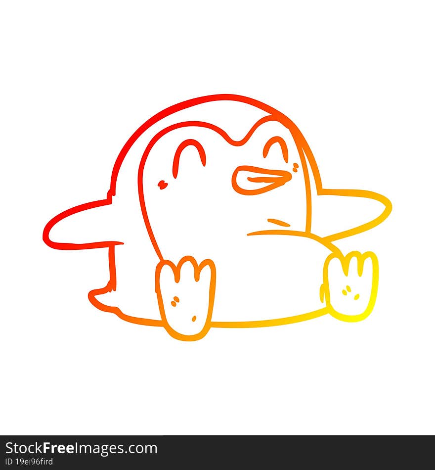 Warm Gradient Line Drawing Penguin Cartoon