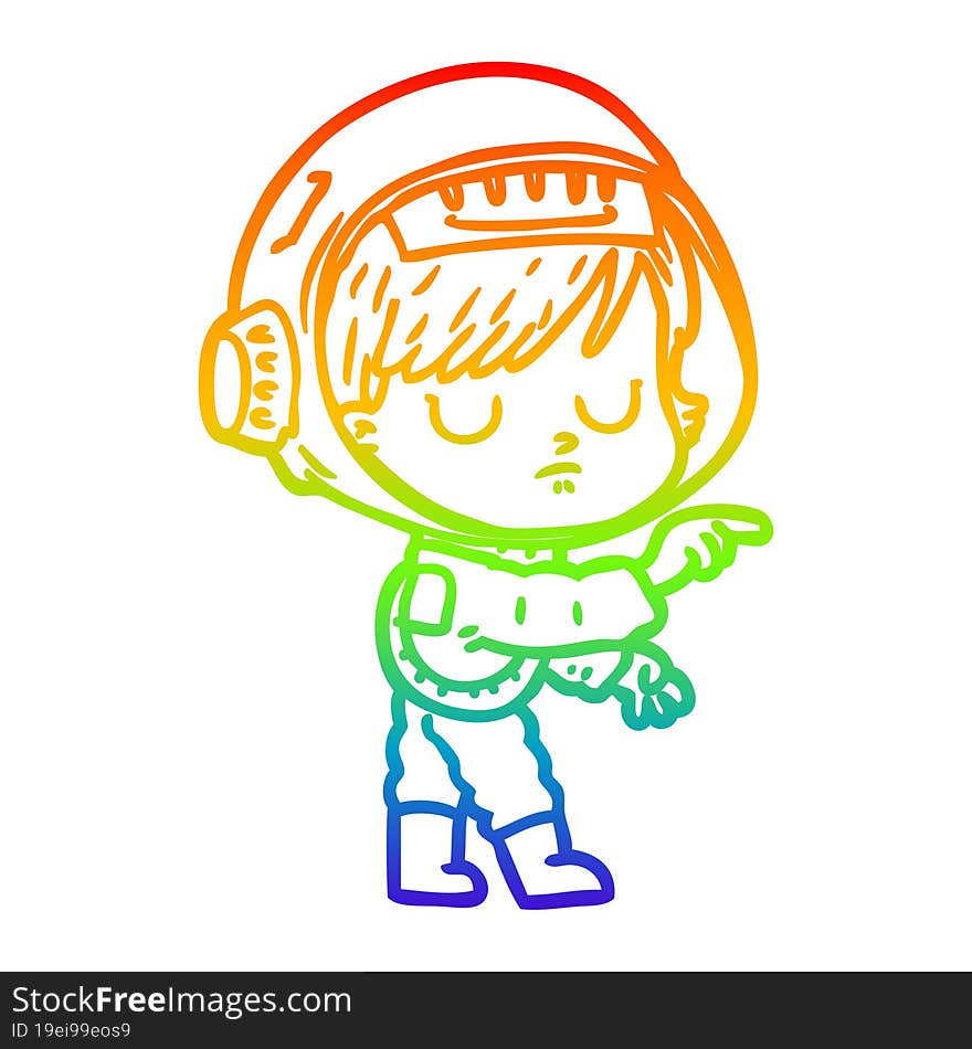 rainbow gradient line drawing of a cartoon astronaut woman