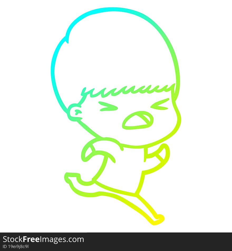 cold gradient line drawing cartoon stressed man