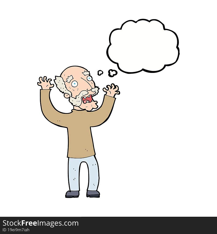 cartoon terrified old man with thought bubble