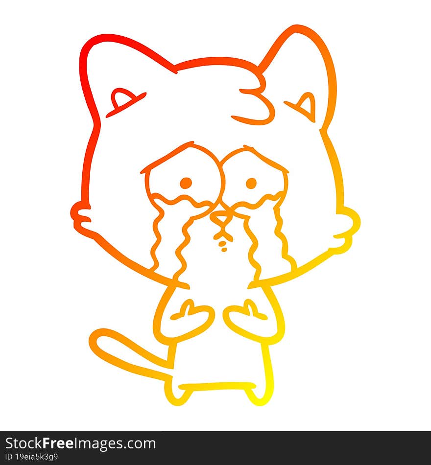 warm gradient line drawing cat crying cartoon